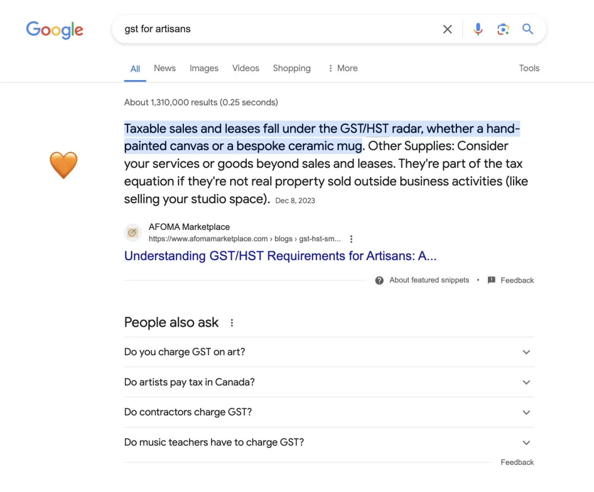 Screenshot Results from SEO bootcamp Snippet 1