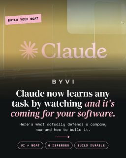 An AI can now learn your product by watching your user use it once.  On July 21, Anthropic shipped “Record a skill” in Claude Cowork: record a task, talk through it, and Claude turns it into a skill it runs on command.  And it points at a whole category of software: products whose value was a nice front-end wrapped around a task people repeat.  If that’s you, the interface just stopped being the thing worth defending.  Here are 6 things a screen recording can’t capture, and where I’d build now:  1. Proprietary data that compounds
2. Being the system of record
3. Real network effects
4. Structural accountability
5. Distribution and brand
6. Being the tool the agent calls  Full breakdown on BYVI (link in bio).  #ClaudeAI #agenticAI #SaaS #startupmoat #anthropic