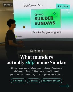 At @shopify Builder Sundays, we watched 8 builders demo what they made.  The biggest takeaway? None of them waited for the perfect moment. They put something into the world before they had the answers. 👏👏👏  If you’re building in Ottawa, Montreal, or Toronto, this is a pretty powerful place to start.  Full story on BYVI. Link in bio.  #BuilderSundays #Shopify #OttawaTech #StartupLife #indiehackers