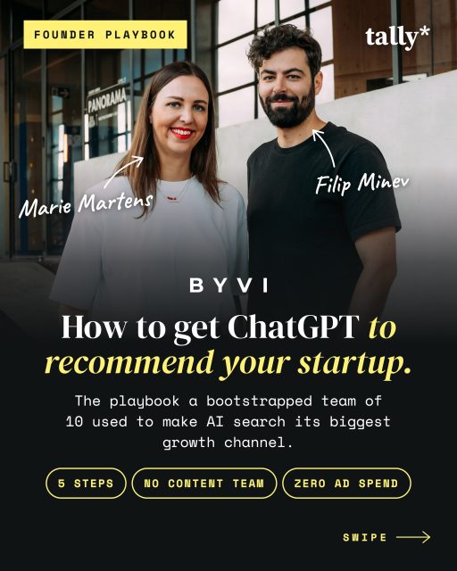Tally is a bootstrapped form builder with a team of 10.  43% of its new users now find it through ChatGPT, Claude, Gemini and Perplexity.  They did it without investors, a big budget or a content team.  Full story on byvi.co, link in bio.  #AISearch #AIvisibility #bootstrapping #startupgrowth #SEOforFounders