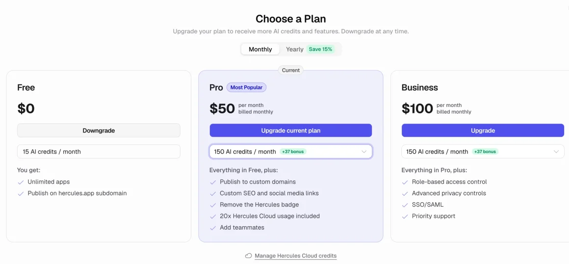 Hercules Pricing