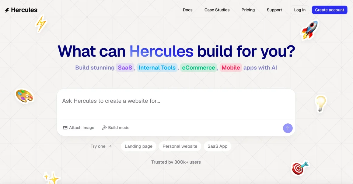 Hercules no code app builder - home page screenshot