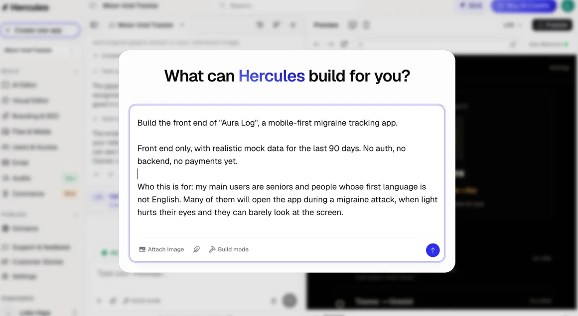 My first prompt in Hercules - screenshot