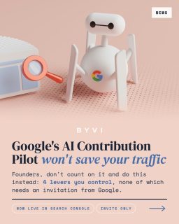 Google’s AI Contribution Pilot is now live in Search Console, and it pays select publishers when their content feeds AI Overviews, AI Mode and Gemini answers. Invite only. Dozens of sites so far.  One publisher inside the pilot told Digiday the payout formula is “quite black box.” Google calls it an early-stage learning pilot.  Meanwhile, AI Overviews have cut clicks to top-ranking pages by 58%, according to Ahrefs research across 300,000 keywords. Rankings hold steady. Traffic falls anyway.  So who actually gets paid for AI content? Reddit takes a reported $60M a year from Google and around $70M from OpenAI, because it owns millions of human conversations no model can copy. Your blog gets an invite-only widget.  4 levers founders control without an invitation from Google:  1. Refresh your top 10 pages monthly, not yearly
2. Publish expert-led content no one else can write
3. Own an audience outside of search: a newsletter, a Slack or Discord community, a podcast, a YouTube or LinkedIn following
4. Track your AI citations weekly, like you track rankings  While Google decides who gets paid, you can start getting cited today.  #AIContributionPilot #AISearch #AIOverviews #SEOforFounders #AIvisibility