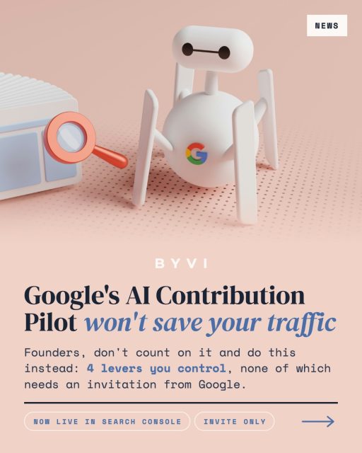 Google’s AI Contribution Pilot is now live in Search Console, and it pays select publishers when their content feeds AI Overviews, AI Mode and Gemini answers. Invite only. Dozens of sites so far.  One publisher inside the pilot told Digiday the payout formula is “quite black box.” Google calls it an early-stage learning pilot.  Meanwhile, AI Overviews have cut clicks to top-ranking pages by 58%, according to Ahrefs research across 300,000 keywords. Rankings hold steady. Traffic falls anyway.  So who actually gets paid for AI content? Reddit takes a reported $60M a year from Google and around $70M from OpenAI, because it owns millions of human conversations no model can copy. Your blog gets an invite-only widget.  4 levers founders control without an invitation from Google:  1. Refresh your top 10 pages monthly, not yearly
2. Publish expert-led content no one else can write
3. Own an audience outside of search: a newsletter, a Slack or Discord community, a podcast, a YouTube or LinkedIn following
4. Track your AI citations weekly, like you track rankings  While Google decides who gets paid, you can start getting cited today.  #AIContributionPilot #AISearch #AIOverviews #SEOforFounders #AIvisibility