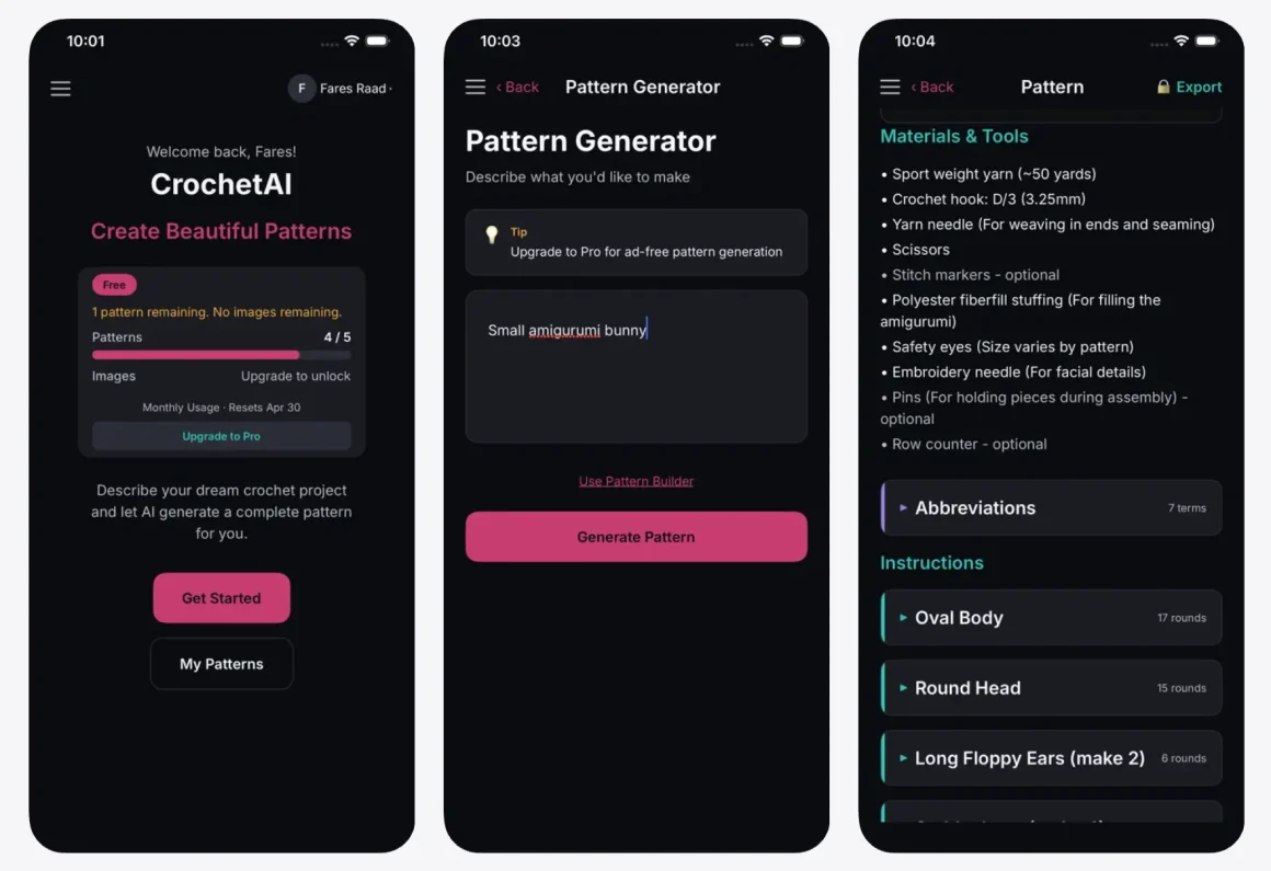 CrochetAI Studio App Screenshot