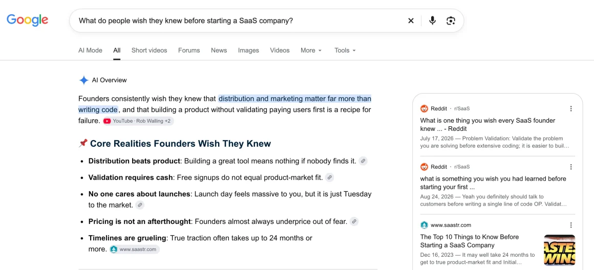 Screenshot of Reddit in Google AI Overviews