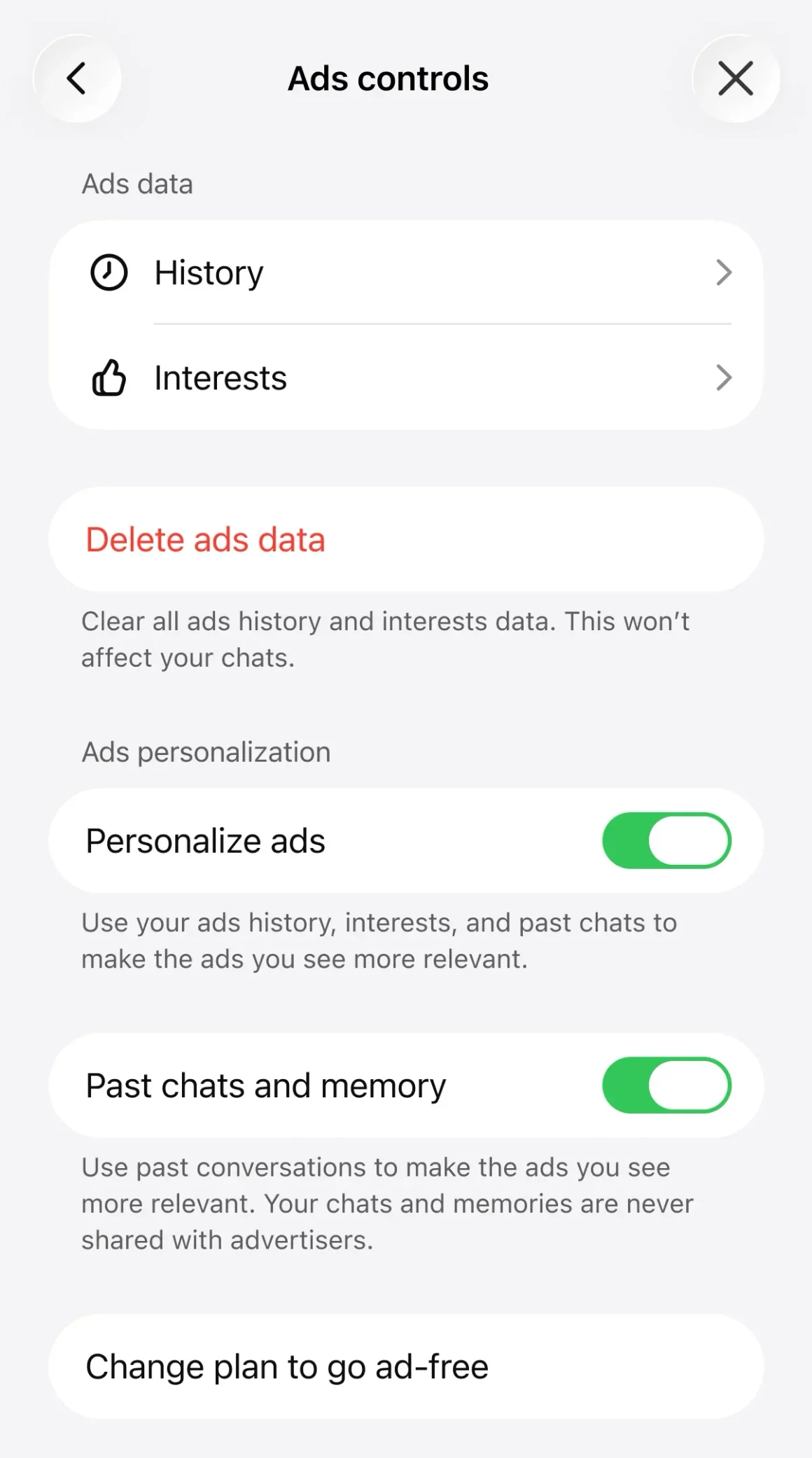 ChatGPT Ads controls