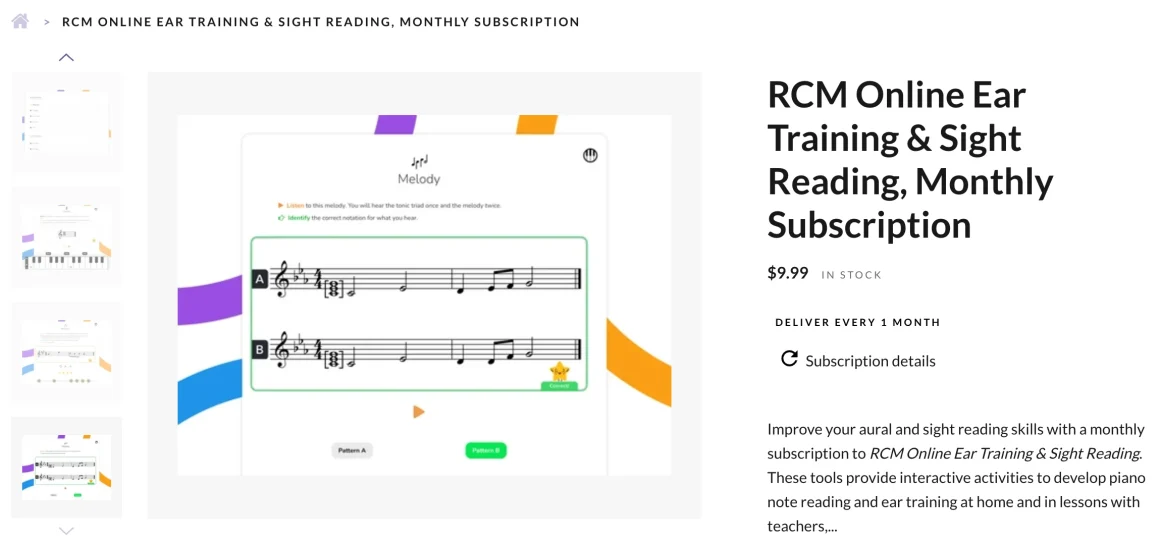 RCM Online Ear Training Monthly Subscription